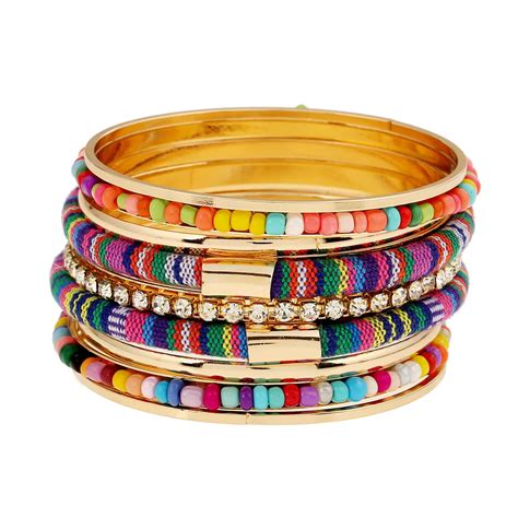 fashion pcs set rice bead bohemia bangle  women colorful bhinestone bangles jewelry