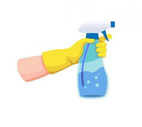 premium vector hand  yellow glove holding spray transparent plastic bottle