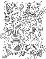 Coloriage Joyeux Verjaardag Volwassenen Geburtstag Pages Malvorlagen Doodle Digitale Uitprinten Downloaden sketch template