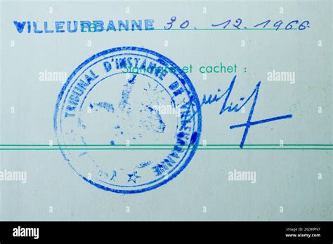 blue ink stamp   court  justice villeurbanne france stock
