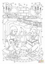 Coloring Pages Sister Brother Little Reading Stockings Eve Christmas Tales Her Kids Sheet Printable Stocking Drawing sketch template