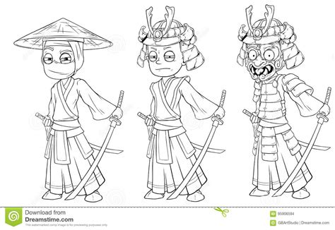 cartoon asian ninja samurai  sword character vector stock vector