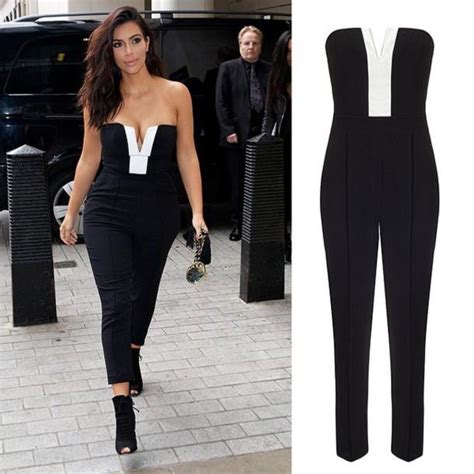 2019 gorgeous celebrity kim kardashian black strapless jumpsuit romper