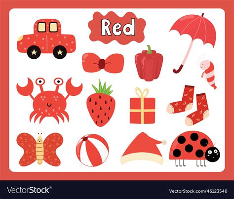 set  red color objects primary colors flashcard vector image