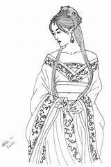 Chinese Girl Coloring Pages Coloriage Deviantart Adult Hanfu Books Color Princess Girls Colouring Line Oriental Monde Japanese Lady Pays Du sketch template