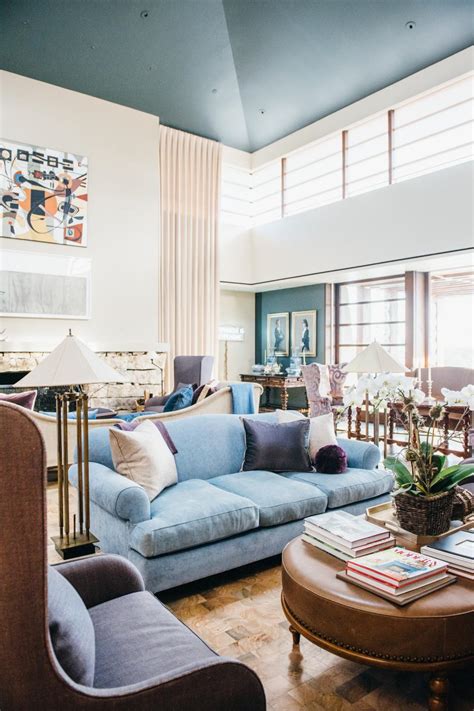 contemporary living room  blue ceiling hgtv