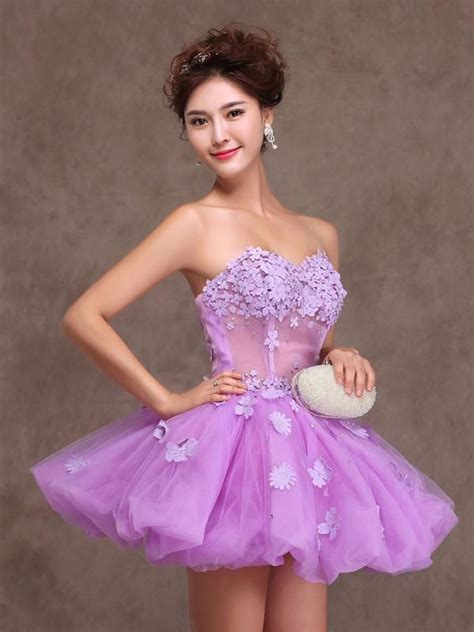 Purple Strapless Tutu Ballerina Short Prom Dress Party Dress Cocktail