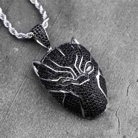 black panther pendant mens necklace diamond cz avenger hero etsy
