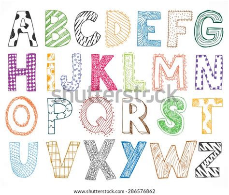 hand drawn kids children letter alphabet stock vector royalty