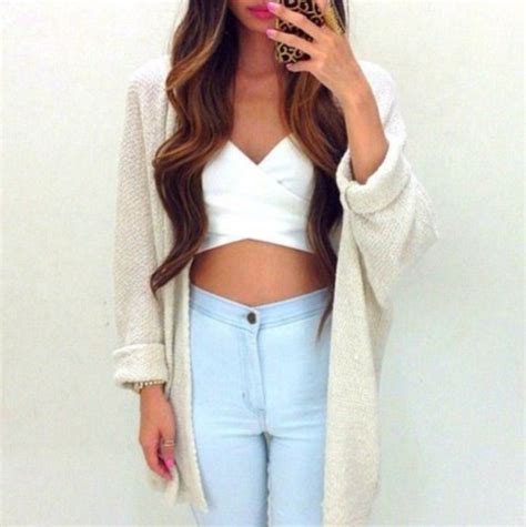 jeans cardigan crop tops sweater acid wash white