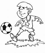 Soccer Kicking Boy Ball Coloring Young Small sketch template