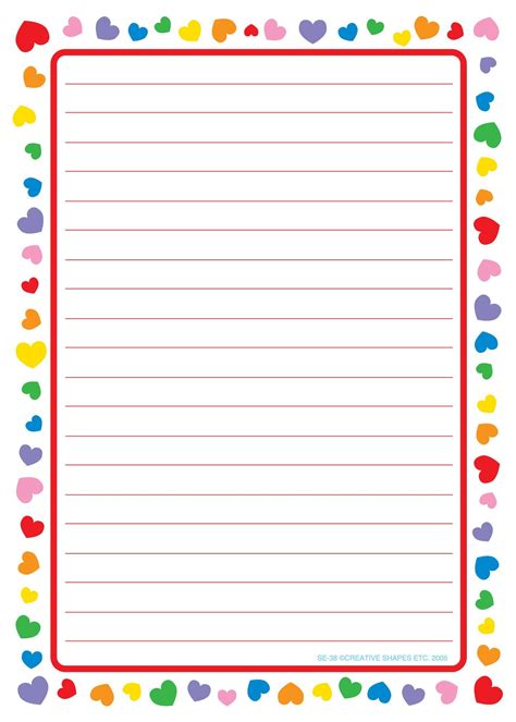 large notepad heart border writing paper printable stationery note