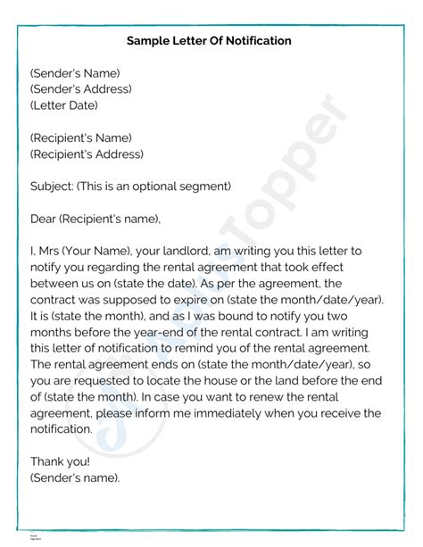 sample notification letters examples samples format