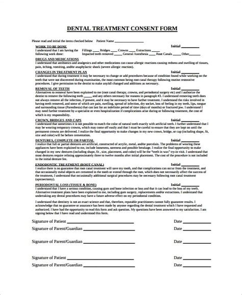 sample dental consent forms   treatment plan template