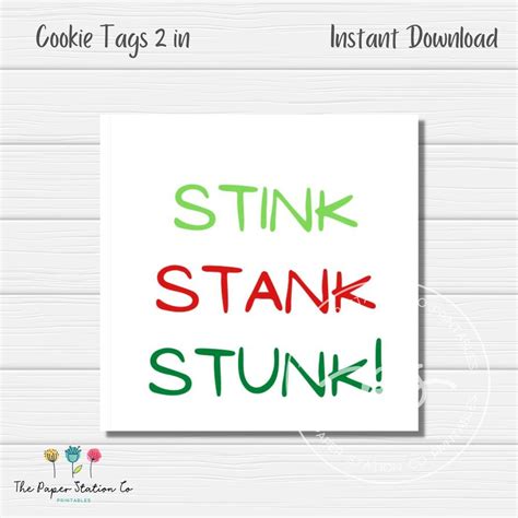stink stank stunk merry grinchmas printable mini cookie tag etsy