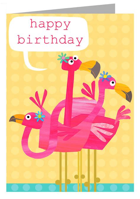 happy birthday flamingos card   stileman publishing