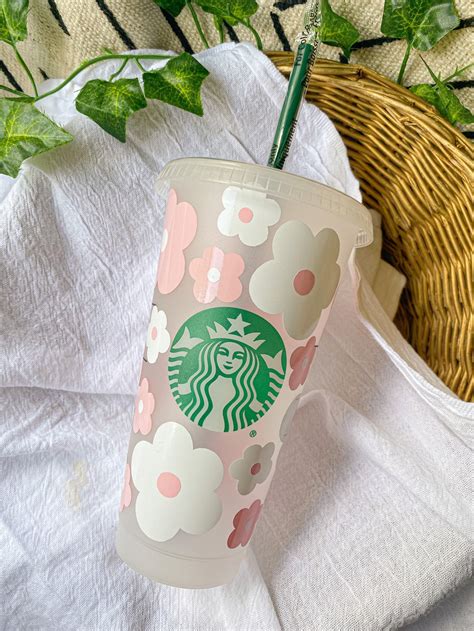 Pink Retro Flowers Starbucks Cup T For Daisy Lover And Etsy Australia