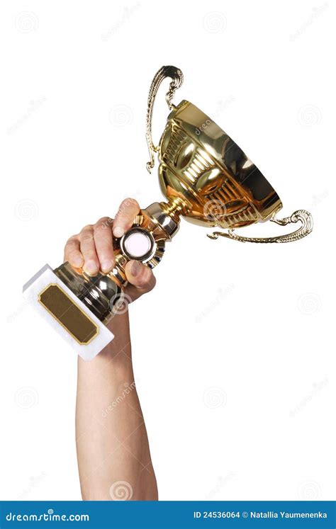 golden trophy stock photo image  people hand gold