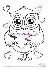 Owl Colouring Valentine Village Activity Explore sketch template