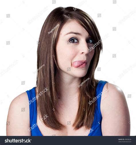 woman sticking her tongue out stock foto 49838626