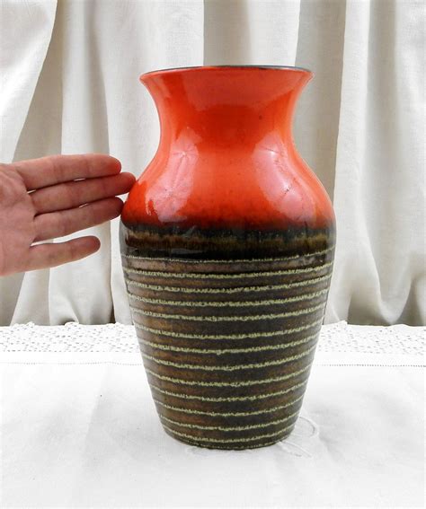 large vintage mid century west german ceramic vase  red glaze