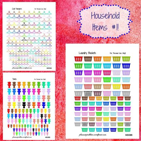 multicolor household items   printable planner stickers