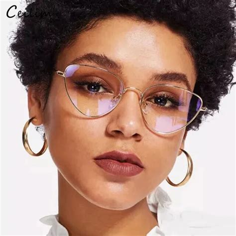 trendy clear lens cat eye glasses women 2019 vintage metal spectacle