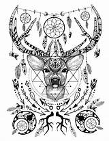 Coloring Pages Deer Adult Spirit Animal Animals Printable Adults Antler Book Books Native Detailed Tattoo American Mandala Ornaments Lot Colouring sketch template