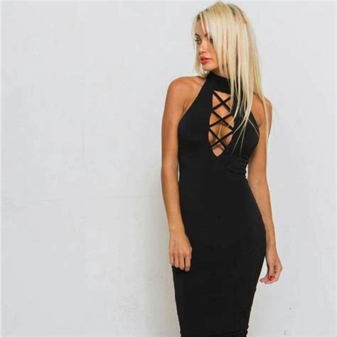 Women Sexy Halter Cut Out Black Bandage Bodycon Dress Online Store