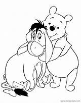 Pooh Coloring Winnie Pages Eeyore Friends Hugging Disney sketch template