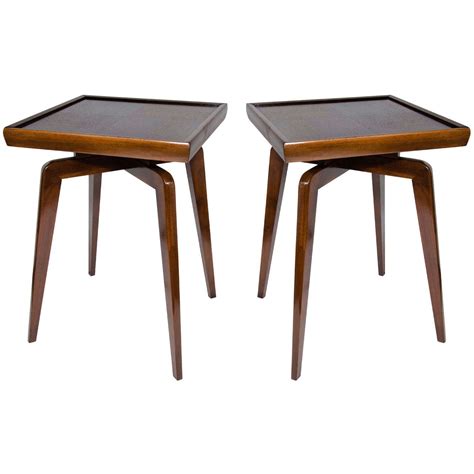 pair  mid century modern walnut wood side tables