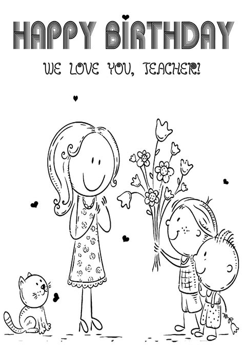 happy birthday teacher coloring pages cards printbirthdaycards