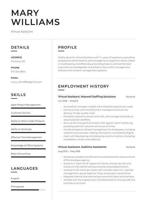 virtual assistant resume examples  writing tips   guide