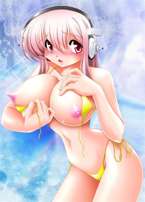 rule 34 1girl bikini blush breasts erect nipples female headphones highres large breasts