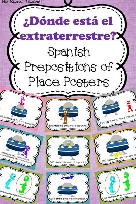 spanish prepositions  place posters  versions englishspanish
