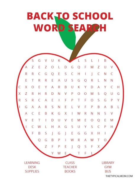 Back To School Word Search · The Typical Mom