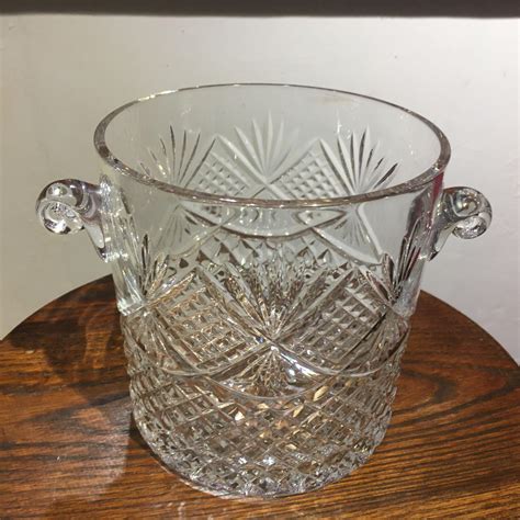 heavy lead crystal twin handle ice bucket antique glass hemswell