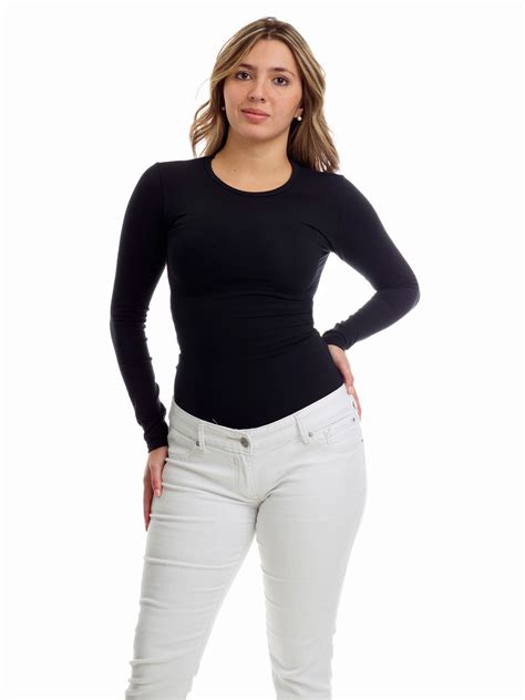 womens cotton spandex compression crew neck top long sleeves men