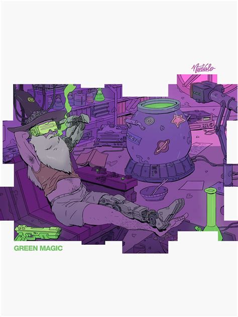 green magic cyberpunk stoner wizard sticker  sale