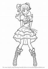 Aikatsu Coloring Pages Draw Hikari Drawing Minowa Anime Step Template sketch template