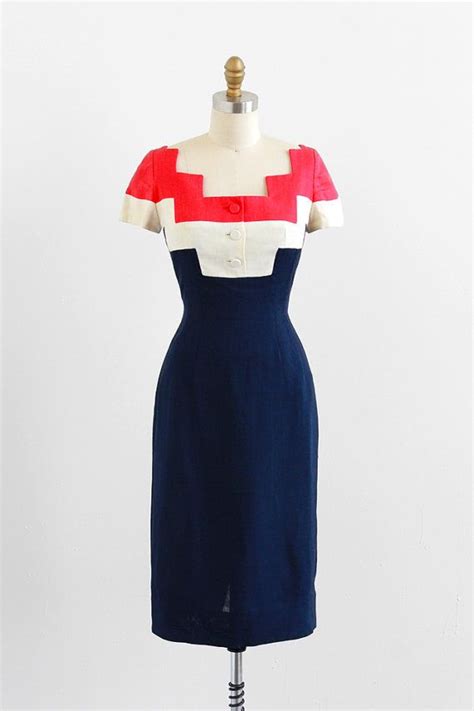 vintage 1960s dress 60s dress red white and blue ultra mod wiggle