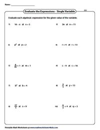 simplifying  evaluating expressions worksheet worksheets