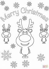 Christmas Merry Coloring Pages Card Cards Cartoon Reindeer Color Reindeers Printable Holidays Kids Print Drawing sketch template