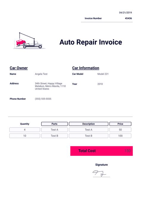 auto repair invoice template  templates jotform