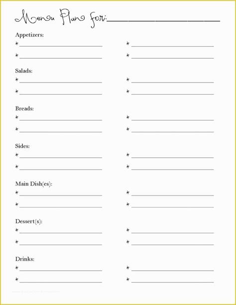 printable dinner party menu template     menu planning