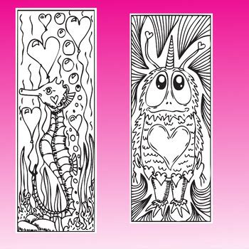 valentines day bookmarks  coloring  ms artastic tpt