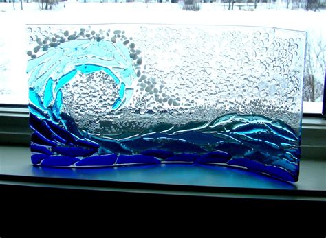 Crashing Wave Fused Glass Ocean Wave With Sea Spray Stand Etsy