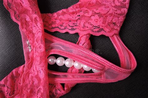Pink Women Panties Decorated By White Pearls Stock Image Image Of