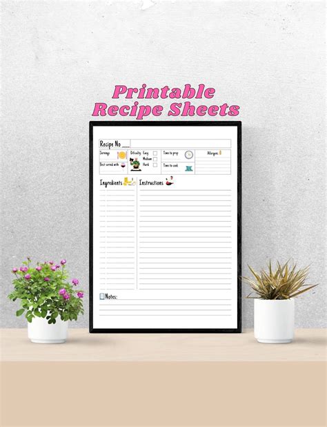 printable recipe sheets recipe sheet  meal planners etsy
