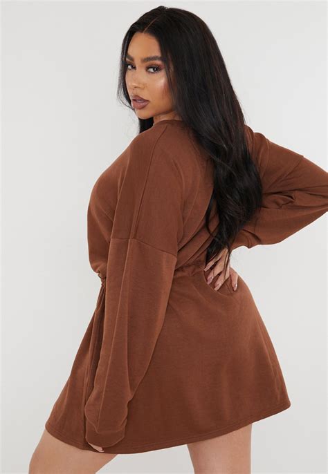 Plus Size Nude Chocolate Utility Pocket Sweater Dress Missguided